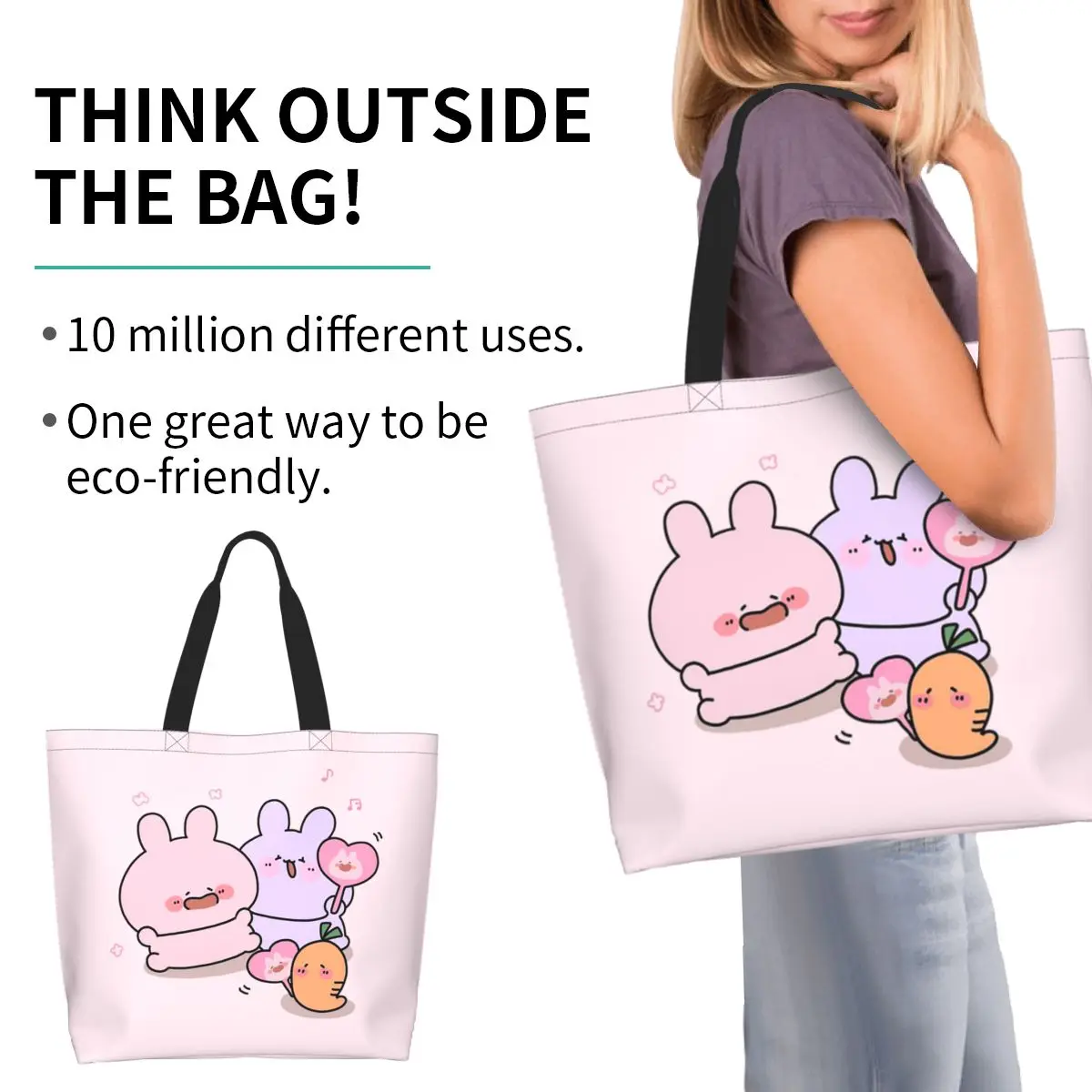 Asamimichaan Cute Asamimi Shopping Tote Bag Canvas Large Capacity Shoulder Bags Shopper Grocery Handbag for Women
