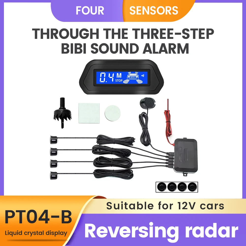 

LCD Display Reverse Radar Car Parking Sensor Kit with Auto Park Reverse LED Display 4 Sensors Radar Detection System Backlit