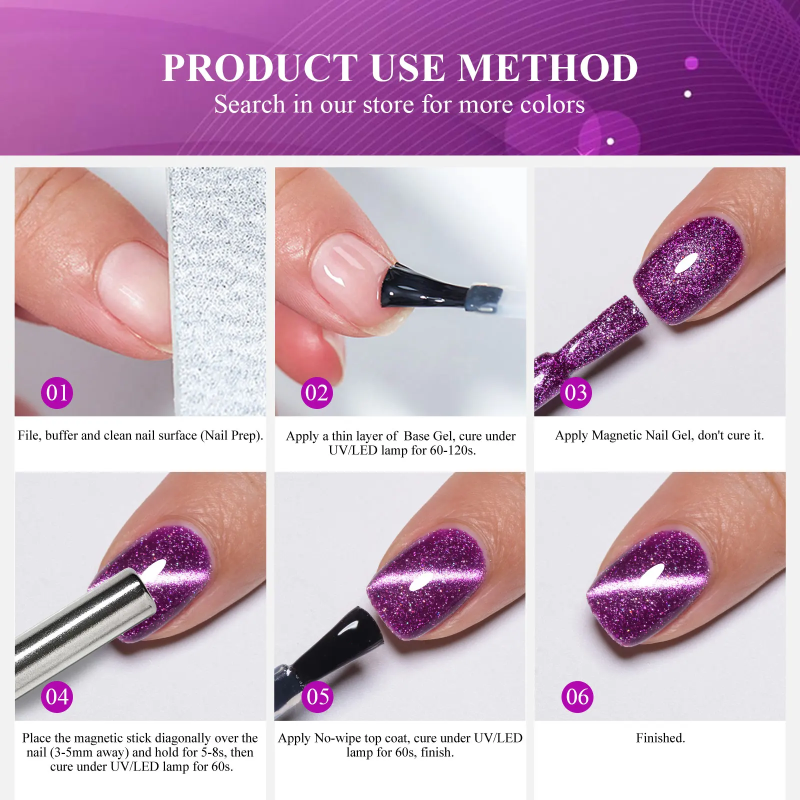 8 PC แมวแม่เหล็กเล็บเจลชุดฐาน Top Coat & Magnetic Stick รวมกึ่ง Permnanet HEMA ฟรีอุปกรณ์เล็บเคลือบเงาชุด