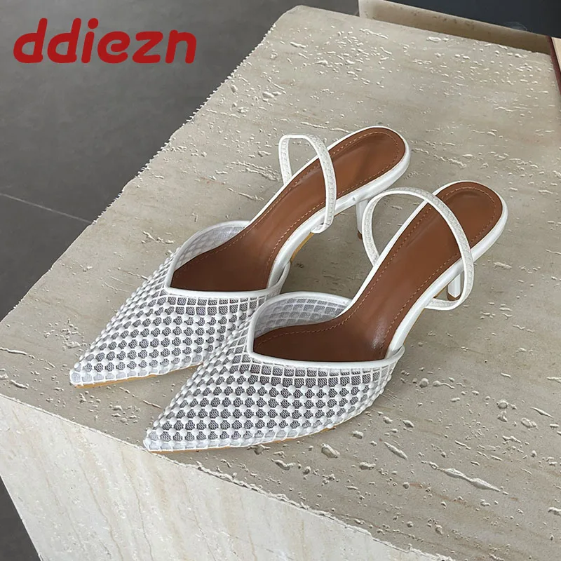 

Fashion Mesh String Bead Elegant Women Pumps Shoes Sandals Pointed Toe Slingback High Heels Female Wedding Dress Ladies Shoes