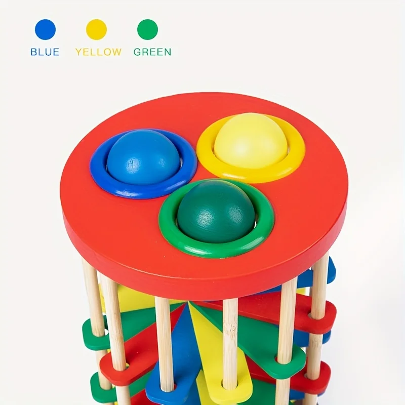 Gioco con rulli in legno, include 3 palline colorate, ideale per lo sviluppo cognitivo e l'aumento delle capacità motorie