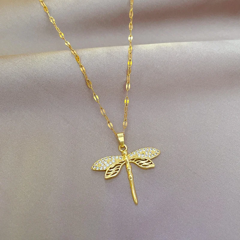 316L Stainless Steel Personality Dragonfly Pendant Necklace For Women Fashion Girls Clavicle Chain Party Jewelry Gifts image 4