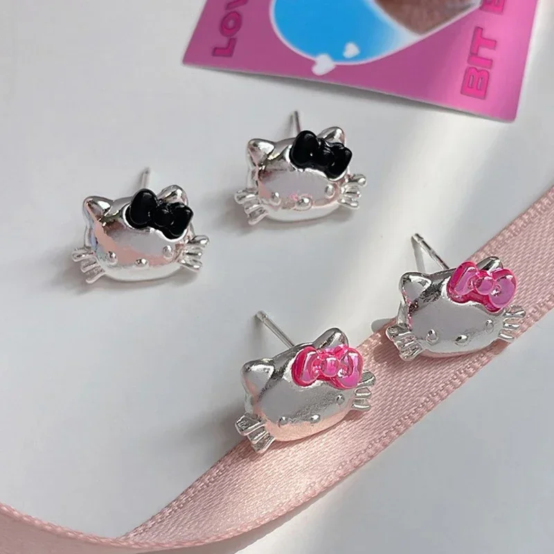 Sanrios Hello Kitty Earrings Charm Anime Kt Cat Cute Cartoon Stud Earrings for Women Sweet Girls Ear Accessories Jewelry Gifts