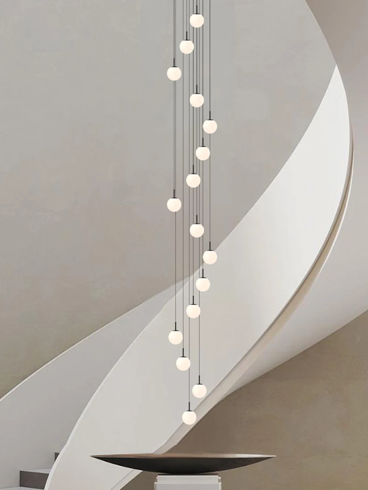 LED الشمال نمط كروية الثريا فيلا معلقة الدرج قلادة مصباح غرفة المعيشة ضوء السقف غرفة نوم ضوء إضاءة داخلية #5