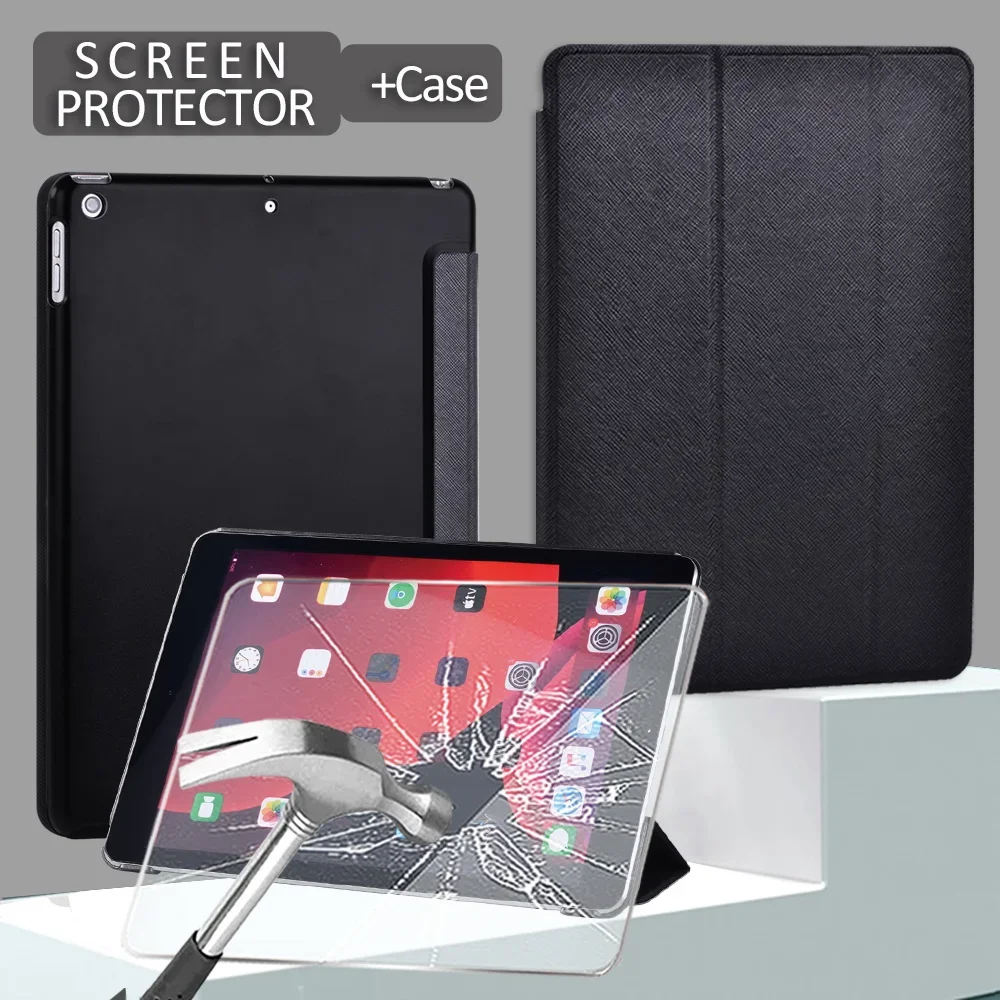

Cover for Apple IPad 9th 7th 8th 10.2 Inch/Air 3 10.5 Inch/iPad Pro 10.5 Inch PU Leather Smart Stand Tablet Case+Tempered Glass