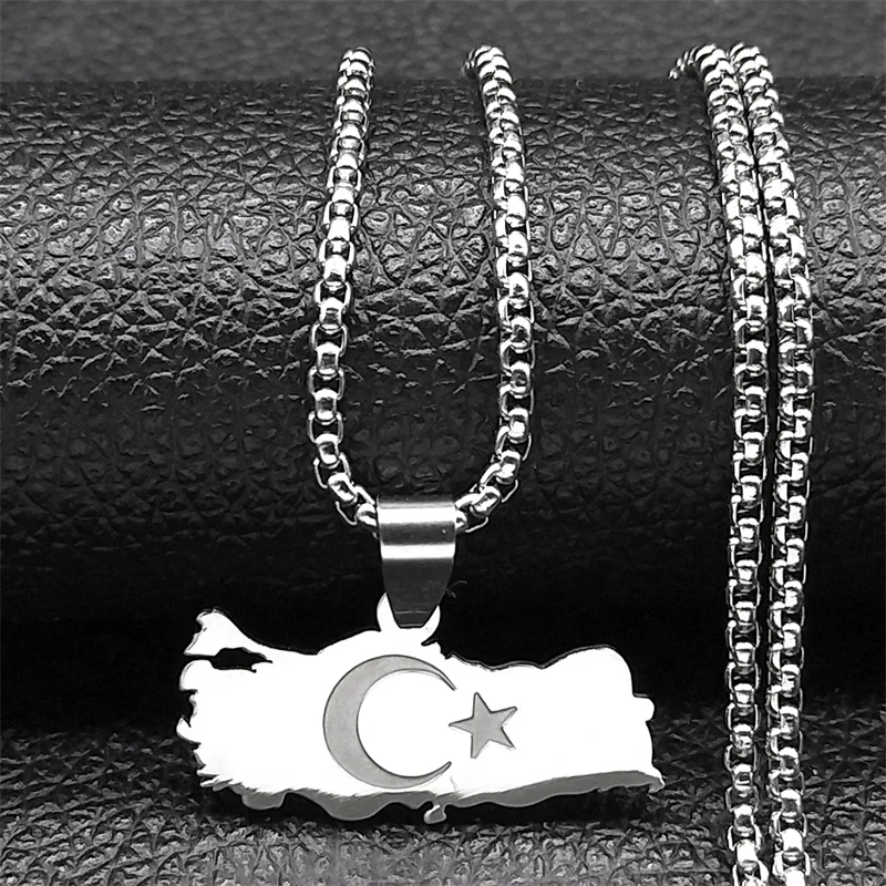 Turkey Map Flag Moon Star Necklace for Men Women Stainless Steel Gold Color Turkish Country National Geography Chain Jewelry view 3