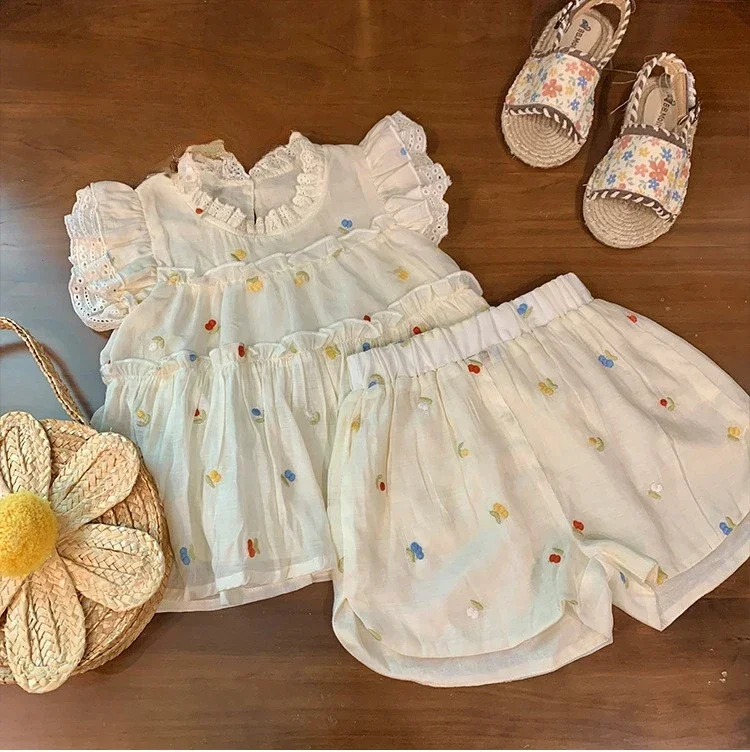 

Children's Up and Bottom Set Baby Girl Sleeveless Top and Shorts Two Piece Set Baby Girl Summer Clothes Kid 2 To 8 Years