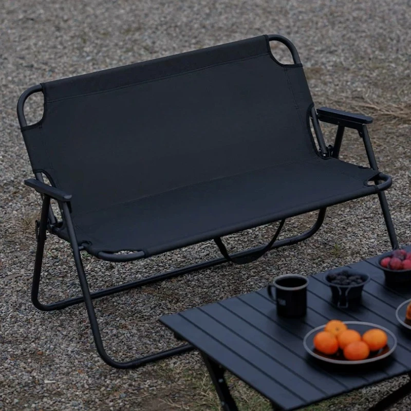 

Camping Double Chair Foldable Outdoor Beach Indoor Blackened Leisure Chair Fishing Armchair