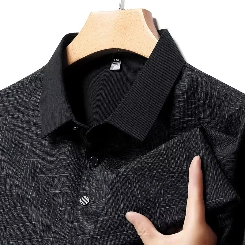 New Summer Embroidered Woodgrain Short Sleeved Polo Shirt Korean Edition Men's Luxury Fashion Casual Breathable Comfortable Top