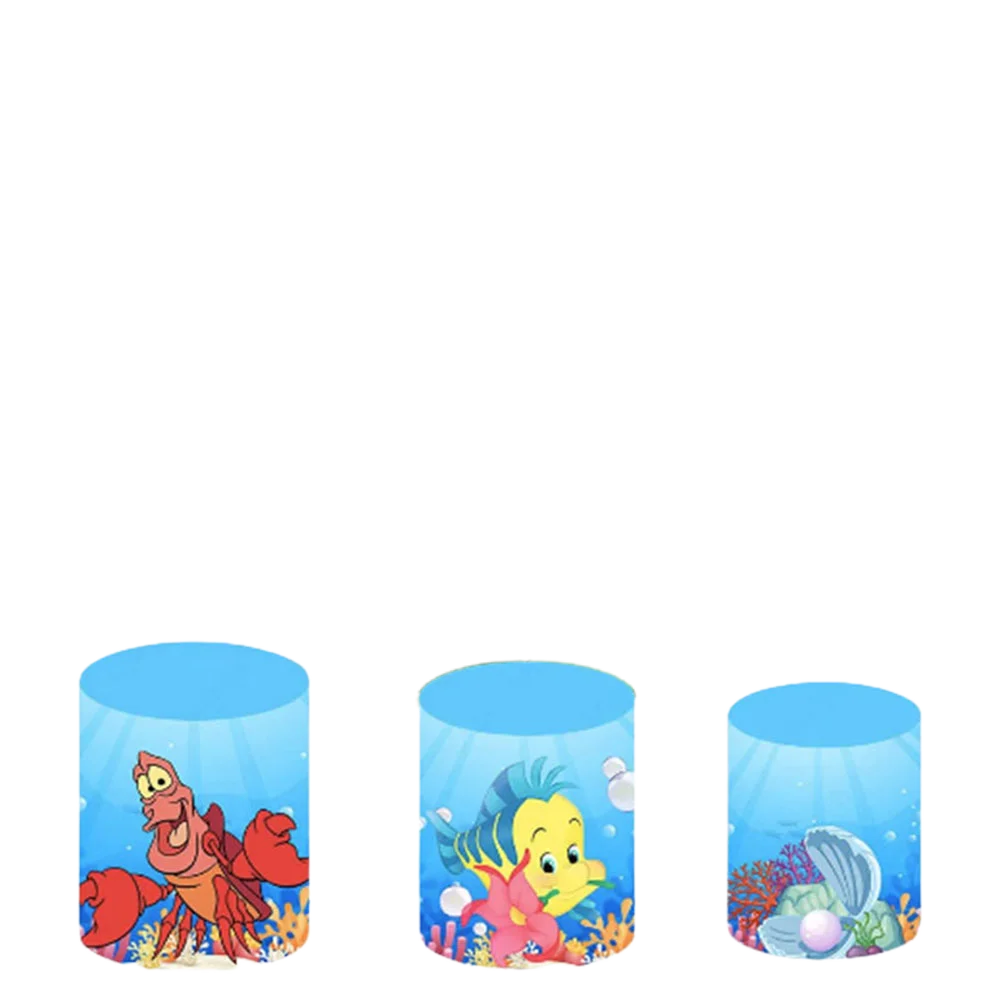 Round Backdrop And 3 Cylinder Covers Background Photography The Little Mermaid Ariel Baby Shower Birthday Party Decoration Props