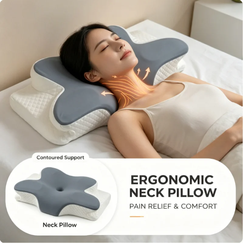 Sommer-Kühlkissen für den Nacken, ergonomisches Memory-Schaum-Kissen zur Linderung von Nackenschmerzen, Unterstützung für Seiten-, Rücken- und Bauchschläfer