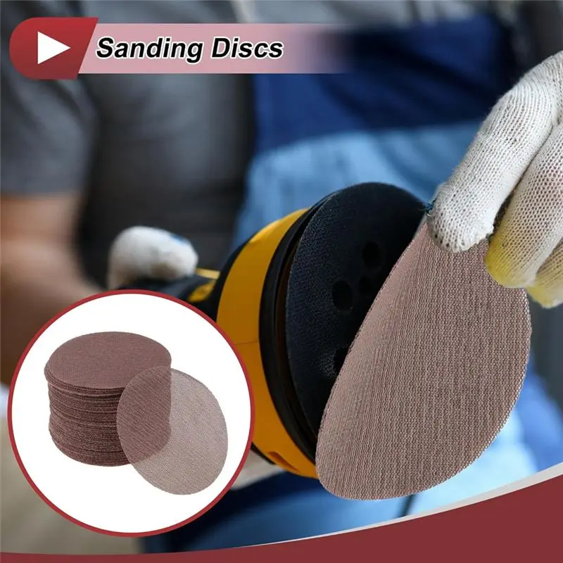 AEE4-50 Pcs 5 Inch Abranet Sanding Mesh Anti-Clog Hook Loop Dust Free Net Sandpaper 400 Grit Brown Aluminum Oxide
