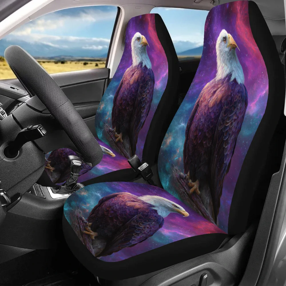 Housses de siège de voiture Cosmic Eagle Majesty, 2 pièces, Design d'aigle violet et rose vif, adaptées aux voitures, suv, berlines, Polyester Durable, H
