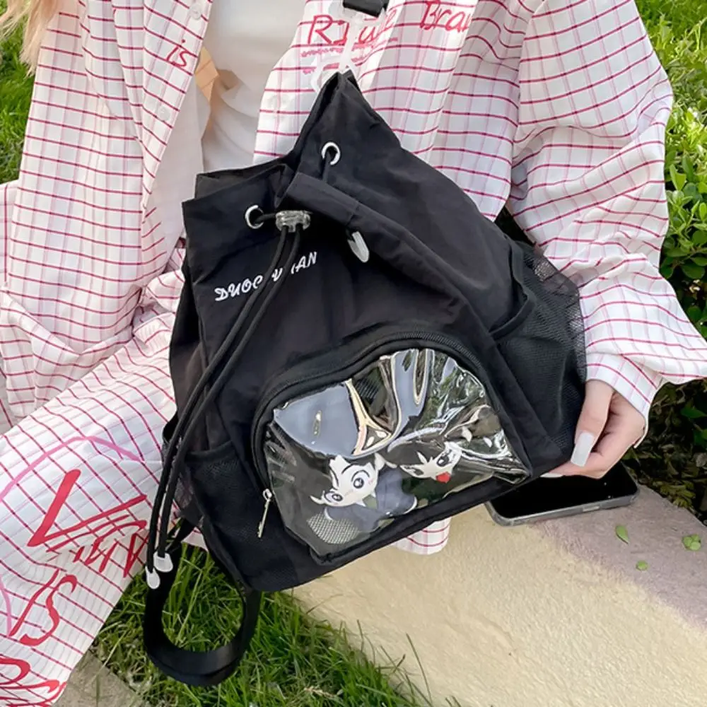 

Рюкзак, прозрачный нейлоновый рюкзак на шнурке, милый легкий повседневный рюкзак Ita, значок, дисплей, Harajuku Y2k, школьная сумка для пешего туризма