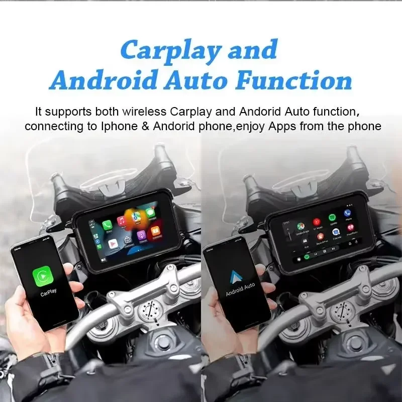 2.5D touch screen 5 inch carplay screen for motorcycle Waterproof and anti-vibration strong cable wireless carplay