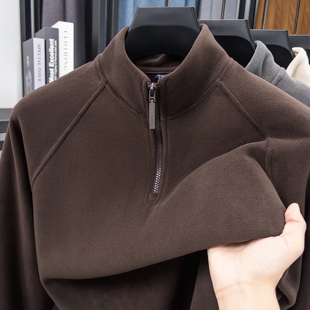

Double-Sided Thermal Base Shirt for Men Half-Zip Winter Warm Stand Collar Long Sleeve Pullover Casual Versatile Sweatshirt