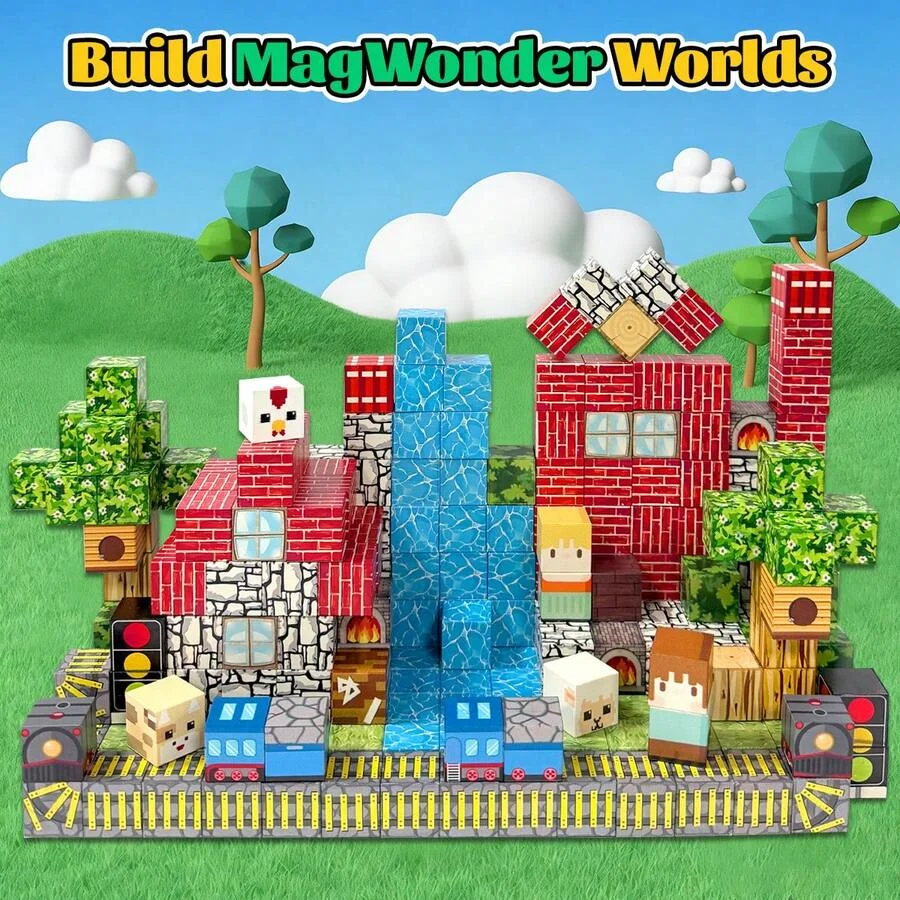 Magnetic Building Block Bricks Toy Stacking World Mine STEM Architectural Set Model DIY Educational Kids Gifts for Boy Girls view 5