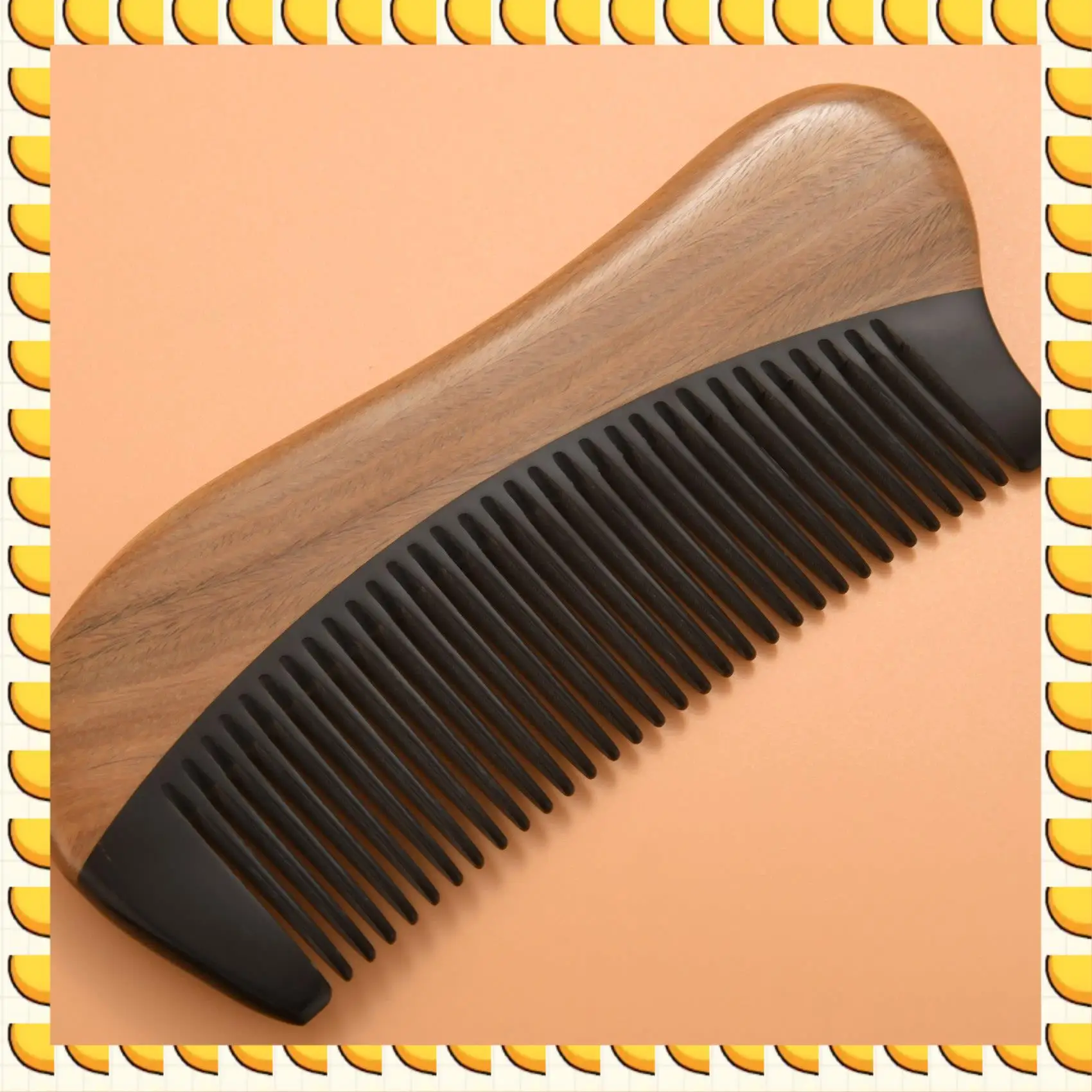 BAAU Natural Green Sandalwood Hair Comb - No Static Wooden Fine Tooth Black Buffalo Horn Comb (Green Sandalwood)