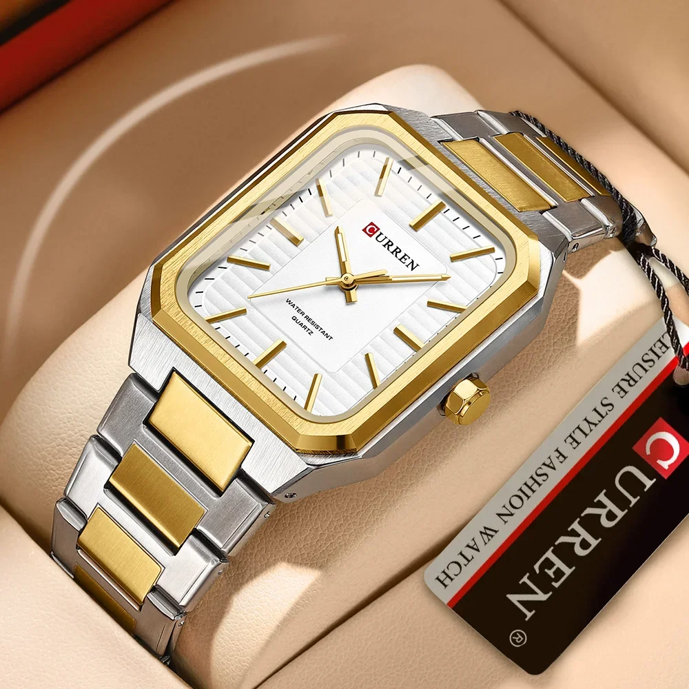 

CURREN Ultra-Thin Rectangle Dial Men's Quartz Watch Luxury Business Style Stainless steel Strap Waterproof Men WristWatches