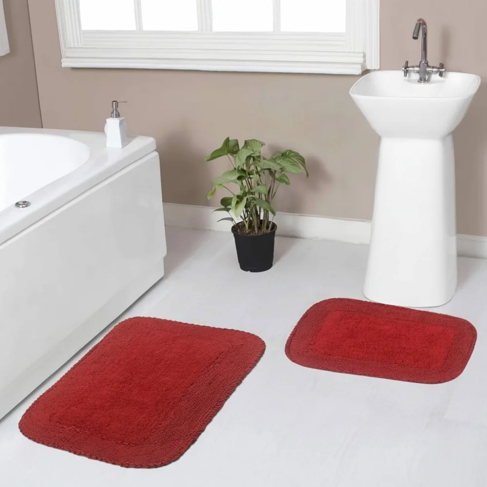 

100% Cotton Bathroom Rugs Set, Non-Slip Washable Mat, Super Soft & Absorbent Floor Carpet for Home Kitchen Bath