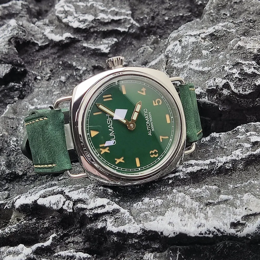 46 mm Vintage-Herrenuhr ST3600, manuelles mechanisches Uhrwerk, Lederarmband, gehärtetes Mineralglas, ST3600, individuelle Uhr