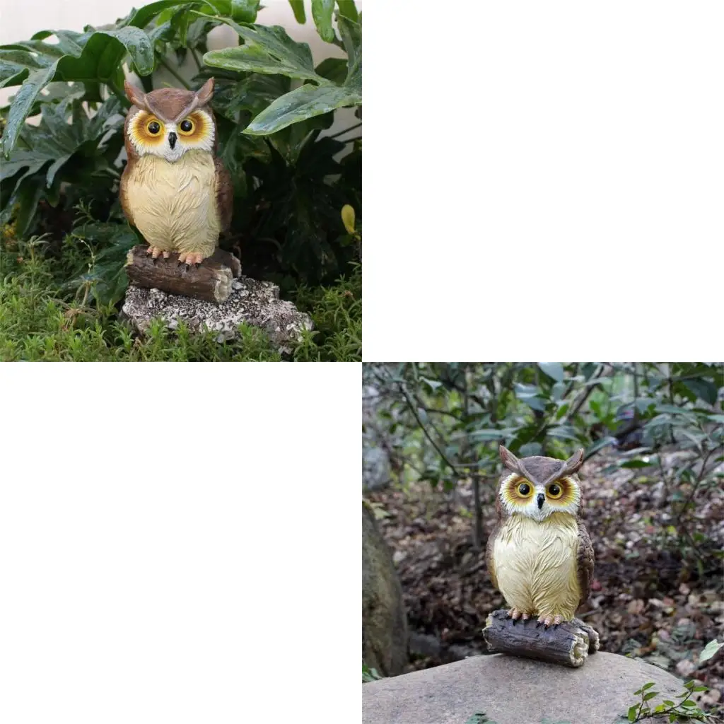 

F19B Garden Owl Statue Display Ornament Desktop Figurines Decor Sculpture for Patios