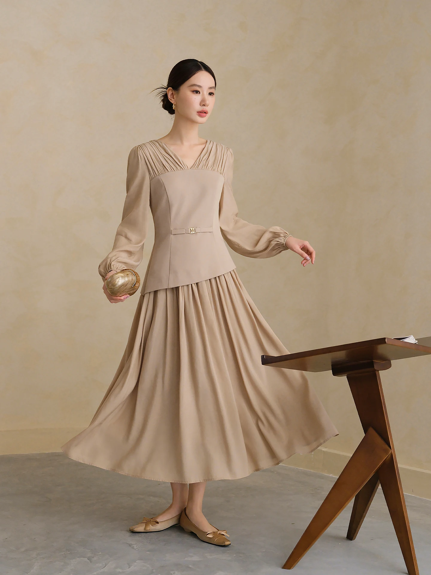 

Женский комплект из двух предметов Ele XXNING: юбка с завышенной талией и топ, осенне-зимний модный дизайн, элегантный индивидуальный стиль