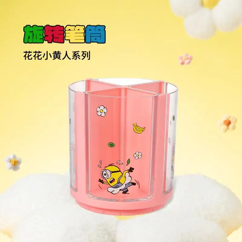 MINISO Kawaii Flower Minions Series Cartoon Desktop portapenne rotante Anime girl\'s Heart Cute Makeup Brush Storage Bucket