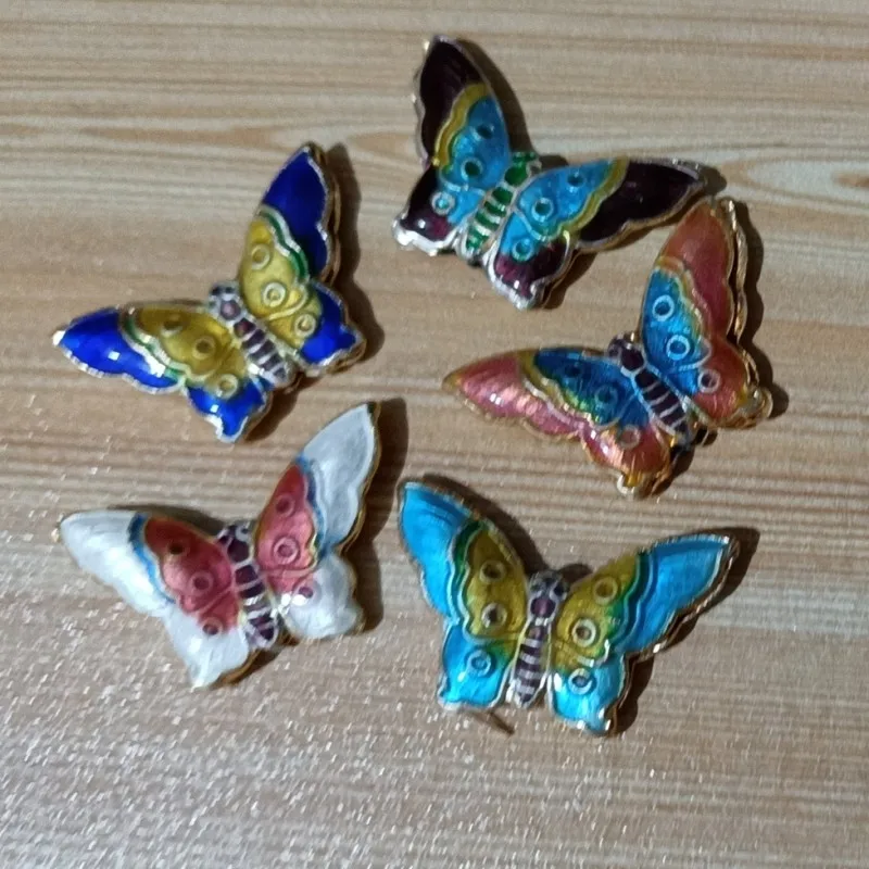 5pcs Traditional Handcrafted Enamel Colored Butterfly Bead Chinese Cloisonne Ethnic Accessories for Jewelry Making Part Supplier