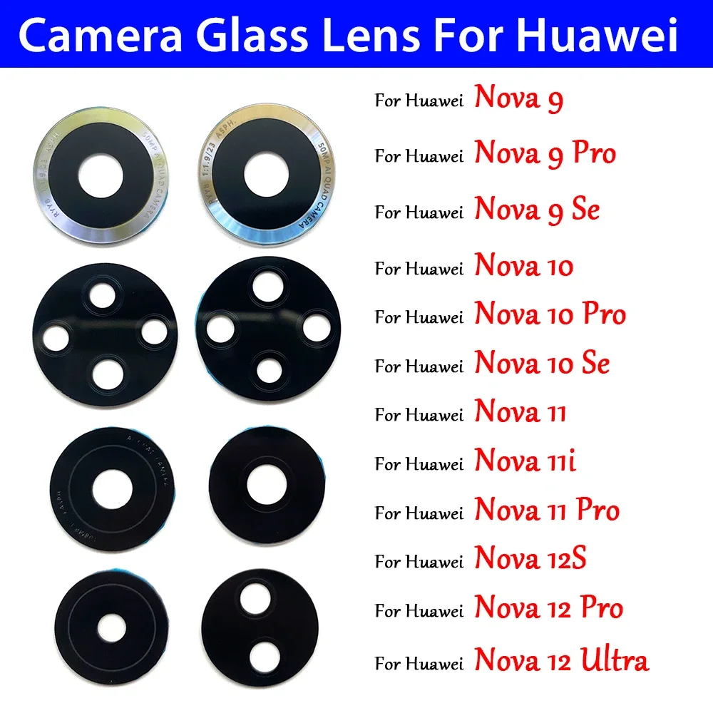 10 PCS Rear Back Camera Glass Lens For Huawei Nova 9 9 Pro 9 Se 10 10 Pro 10 Se 11 11i 11 Pro 12S 12 Pro 12 Ultra Repair Parts