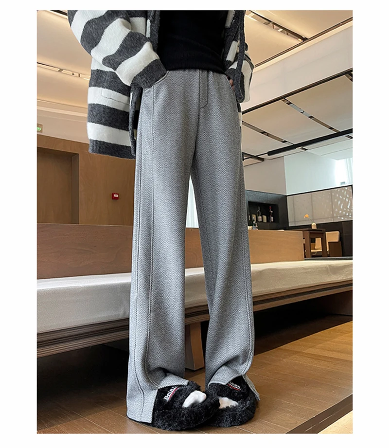 Kunstwollhose mit weitem Bein für Damen, modische elegante Baggy-Hose, Herbst-Winter-Bürohose für Damen, koreanische High-Waist-Straight-Hose, neu – Detail 19