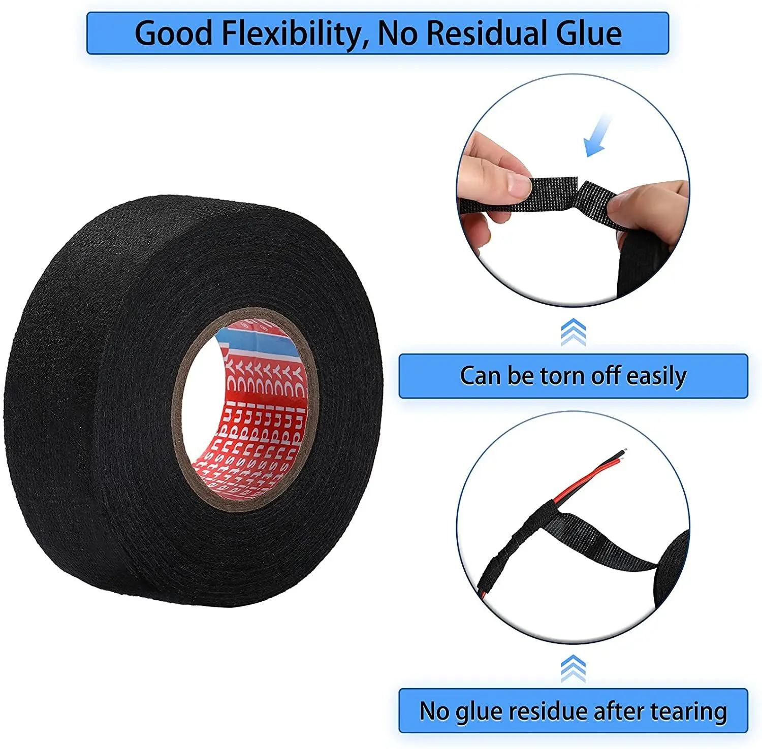 15/25M Wire Harness Tape Cloth Fabric Insulation Adhesive Wrapping Tape Heat-resistant Cable Fixed Automotive Electrical Loom