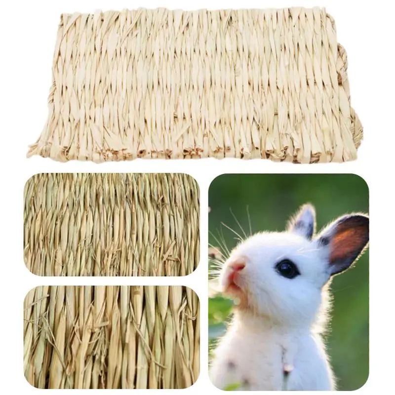 Rabbits Bunny Grass Mat Small Animal Woven Hay Mat Natural Straw Bedding Resting Cage Mat For Guinea Pig Chinchilla Hamster Rat