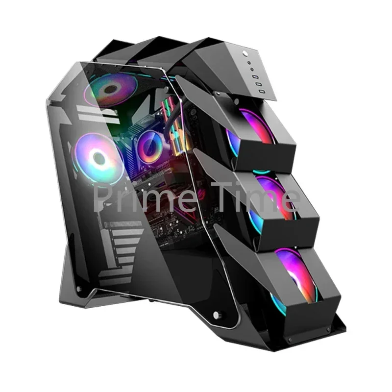 Special-Shaped Tempered Glass 360 Water-Cooled ATX Large Board Fully Transparent Desktop Concept Large Chassis RGB Lamp EffectCD