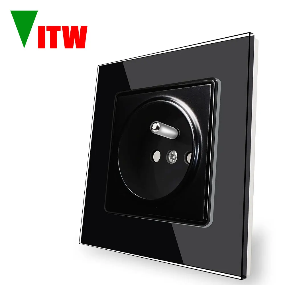 16A French wall embedded power socket tempered glass panel AC110v-250v EU universal household appliance socket black/white/gray