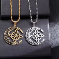 Good Luck Celtic Irish Knot Necklace Stainless Steel Witch Moon Amulet Protection Jewelry Women Fashion Necklace