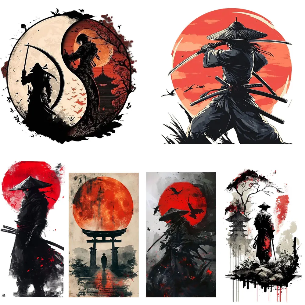 Ninja Japan Iron on Patches Anime Taiji Heat Transfer Stickers for T Shirt Anime Vinyl Hoodies Kids Clothing DIY Custom Stickers