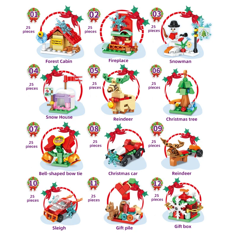 Mini Christmas Tree Santa Claus Building Block Little Train Elk Snowman Assembly Bricks Model Kids Toys Girl Christmas Eve Gifts
