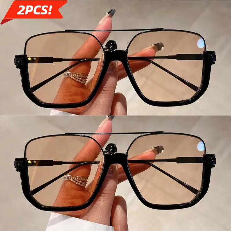 2 Paar pro Set Quadratische Sonnenbrillen Mode Vintage Doppelbrücke Lässige Sonnenbrillen Damen Stylische Übergroße Markendesign-Schattierungen