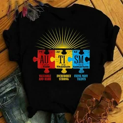 Autism Awareness Print T-shirts Women Summer Clothes T Shirt Harajuku Graphic Tee Casual Camisetas Tops for Women Blusas Mujer