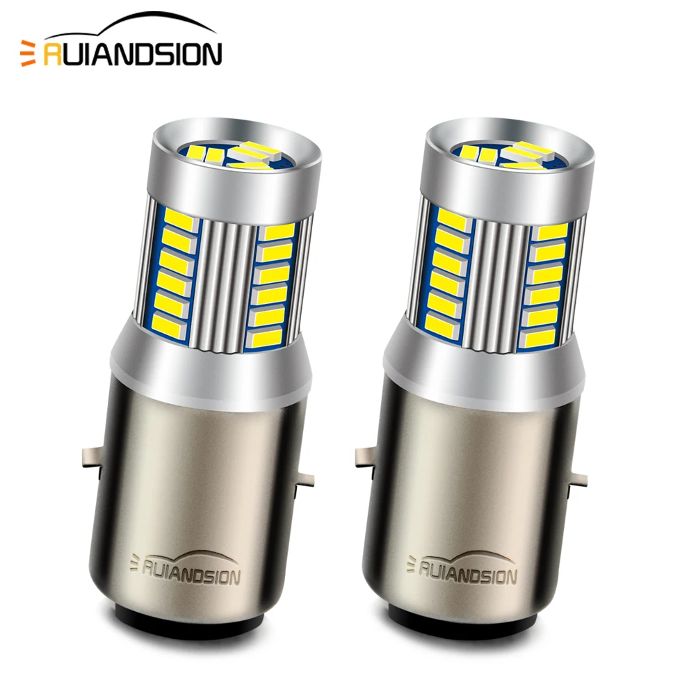 

2Pcs BA20D Motorcycle Headlight Bulbs 30 SMD Super Bright White 6-30V LED Headlamp Dual Beam Fog Light Direct Replacement
