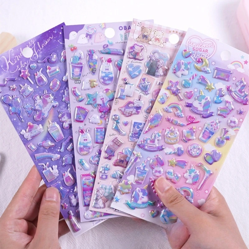 

4 colorful 3D cartoon stickers, scrapbook decorations, stationery, diary stickers, school and office supplies