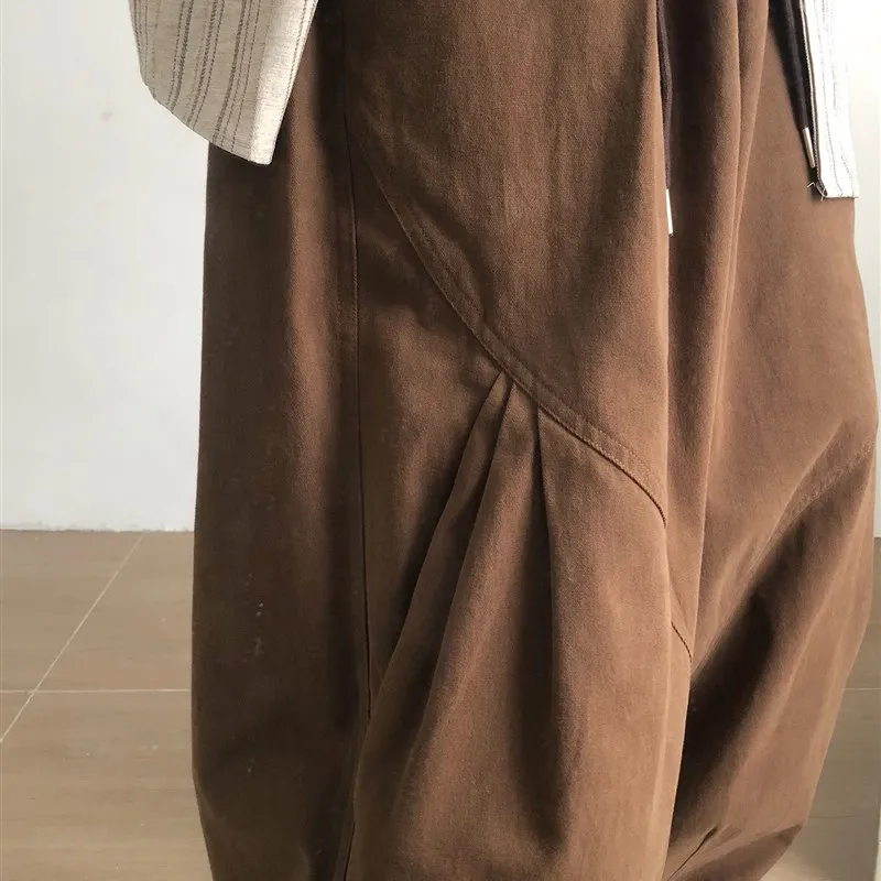 

RICHMAN Loose Wide Leg Workwear Pants Men's Casual Coffee Color Spring Autumn American Vintage Sle Comfortable Cotton Trousers