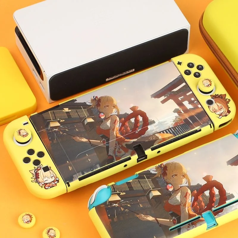 Switch Accessories Genshin Impact Yoimiya For Funda Switch OLED Case Switch Base Stand Switch Rocker Cap JoyCon Controller Cover
