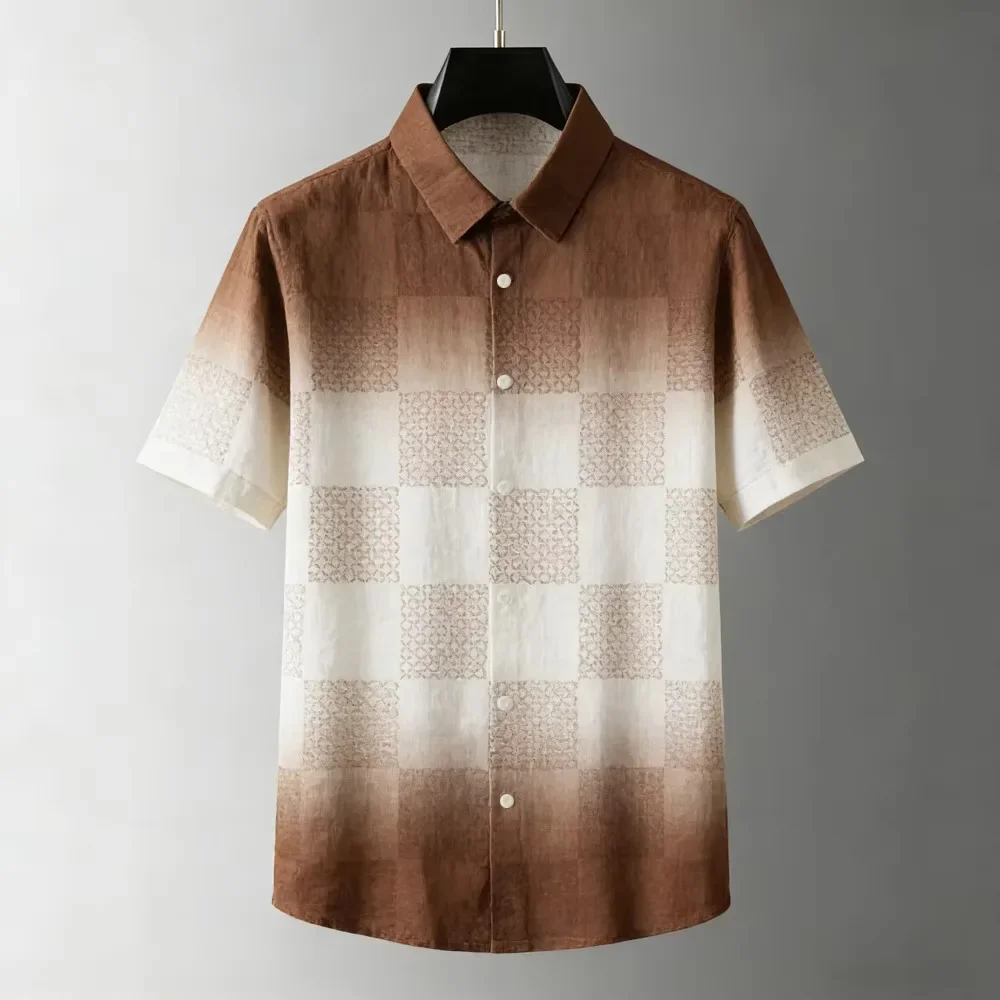 Men's Summer Cool Short-Sleeve Shirt with Natural Pattern Scenery, Men's Vacation Casual Top