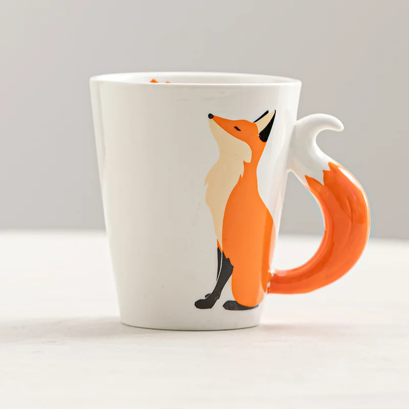 350ML Creative Animal Ceramic Mug Fox 3D Cartoon Coffee mugs with Handle Personalized Office Cup