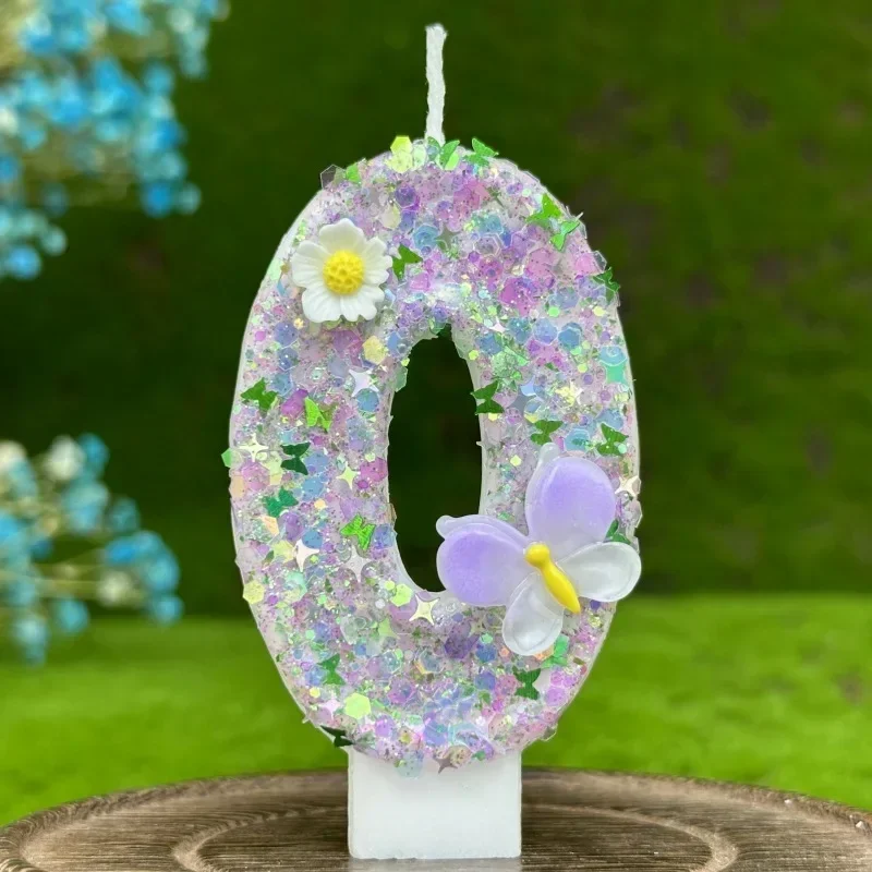 2025 New 0-9 Digits DIY Birthday Candles Butterfly Flowers Children\'s Birthday Girls Number Cake Decorations Candle Room Decor