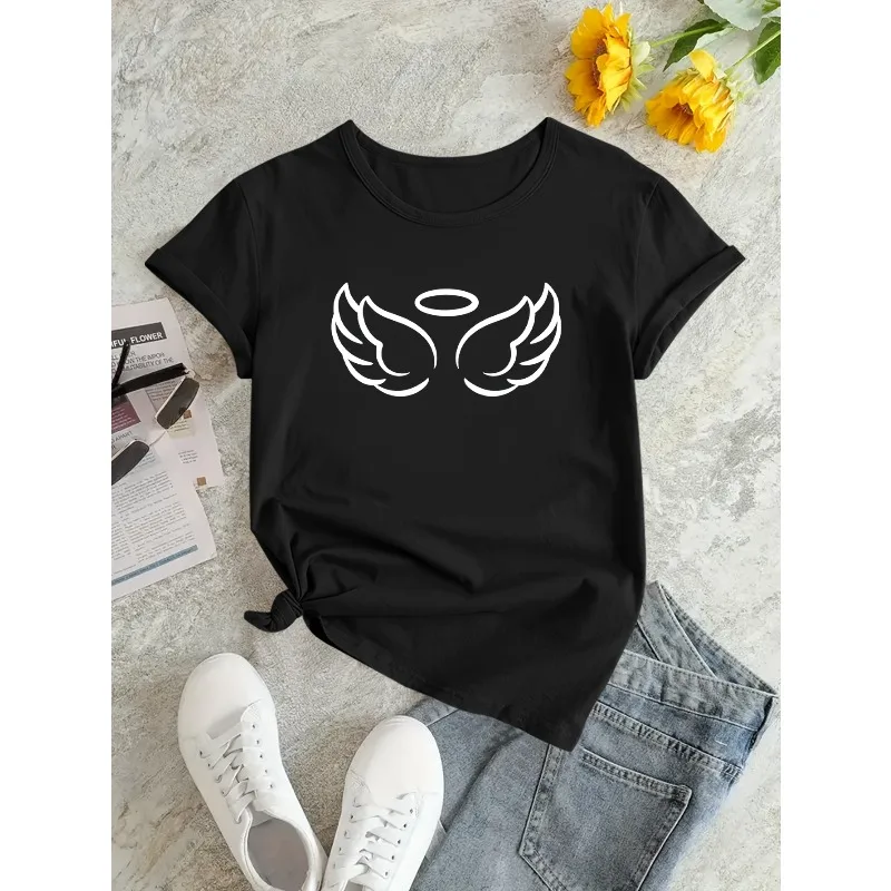 2026 New Summer Angel Wings  Printed Men's and Women's Personalized Loose Short Sleeved Summer New Fashionable Casual T-shirt
