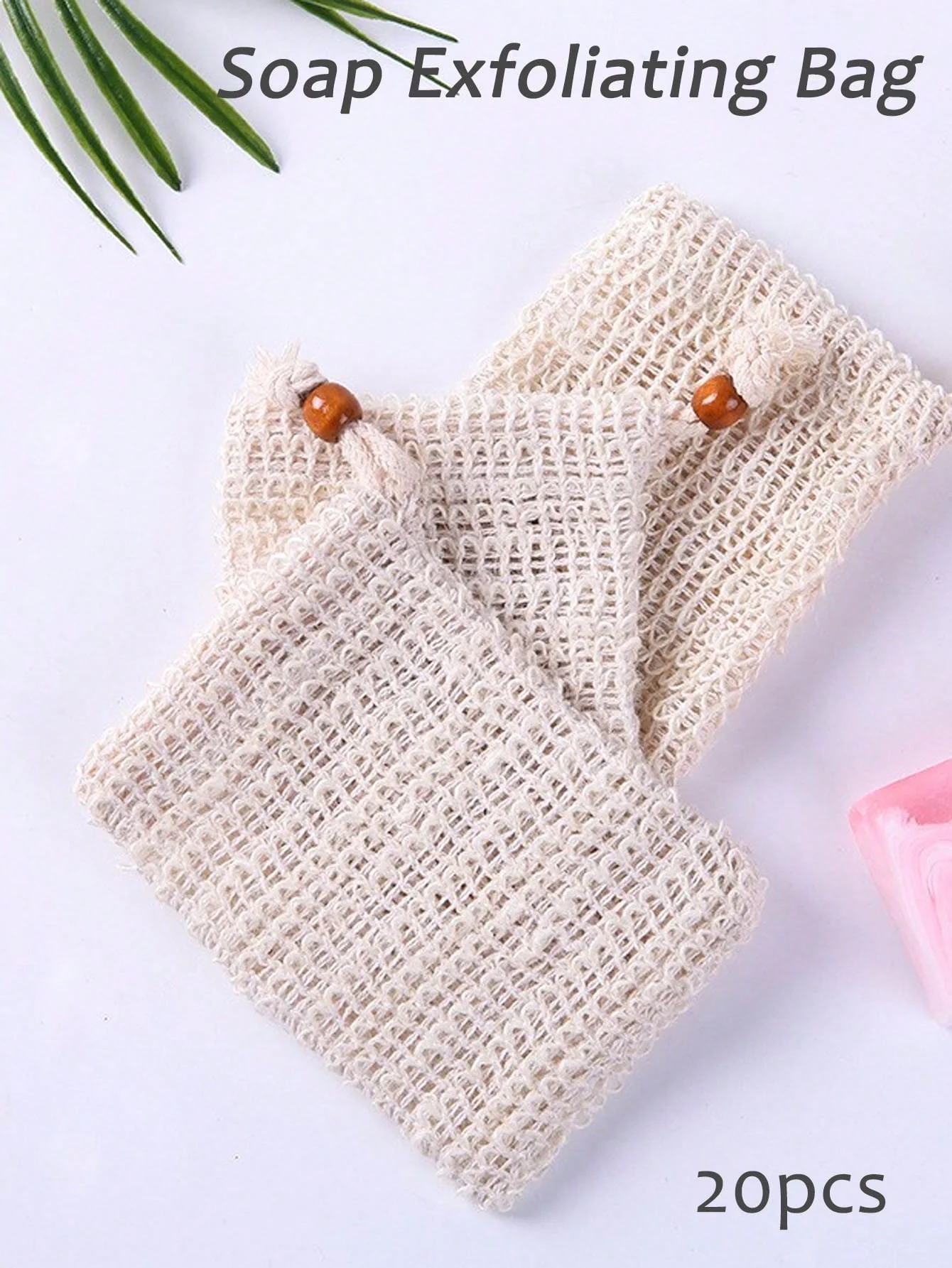 20 قطعة من كيس تقشير الصابون، كيس صابون رامي طبيعي، كيس صابون شبكي مصنوع يدويًا مع رباط للحمام والدش