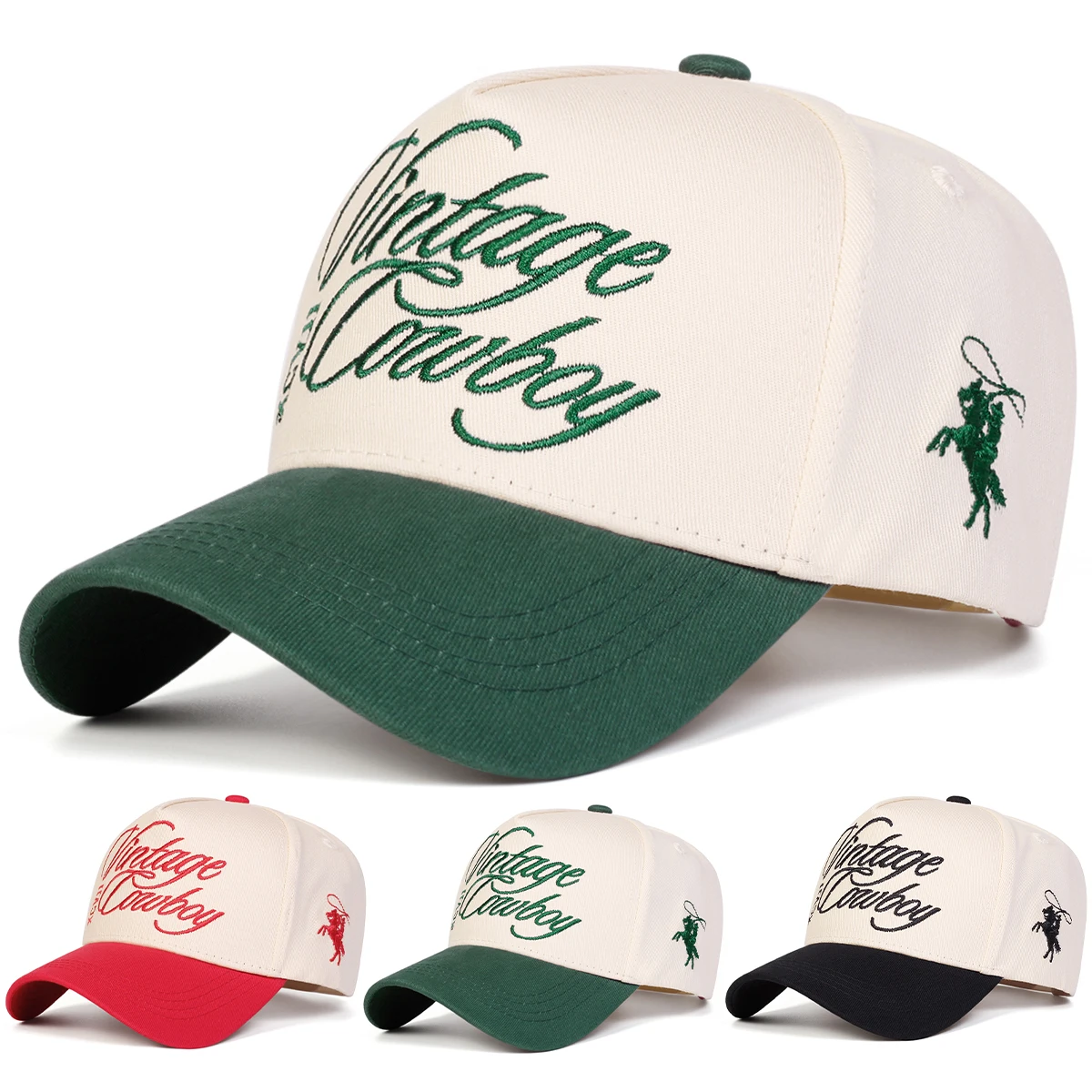 Unisex VINTAGE COWBOY XCVI Baseballkappen mit Stickerei, Frühling und Herbst, für den Außenbereich, verstellbare Freizeithüte, Sonnenschutzhut, Sportkappe – Detail 1